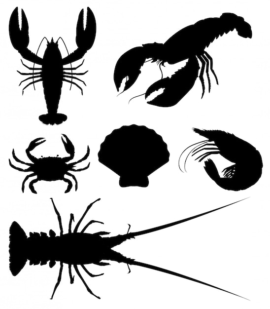 Set of silhouette seafood
