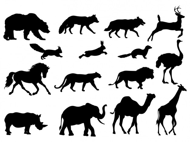 Download Free Vector Set Of Silhouette Exotic Animals