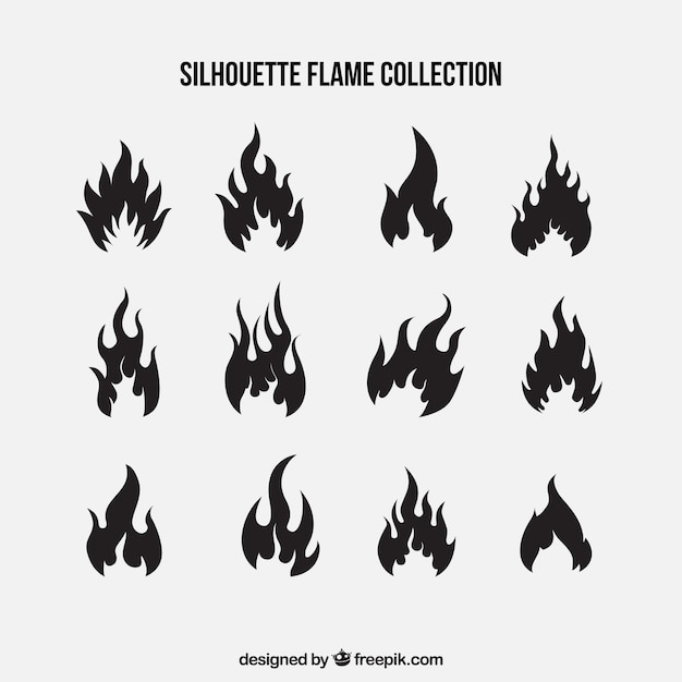 Set of silhouettes of flames