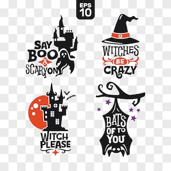 Set of silhouettes halloween icons with quote for party decoration and cutting sticker