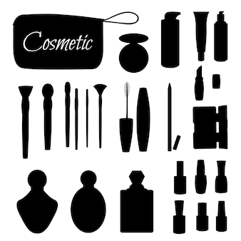 Set of silhouettes of items for beauty salons, beauty shops on white background. vector illustration. cartoon style.