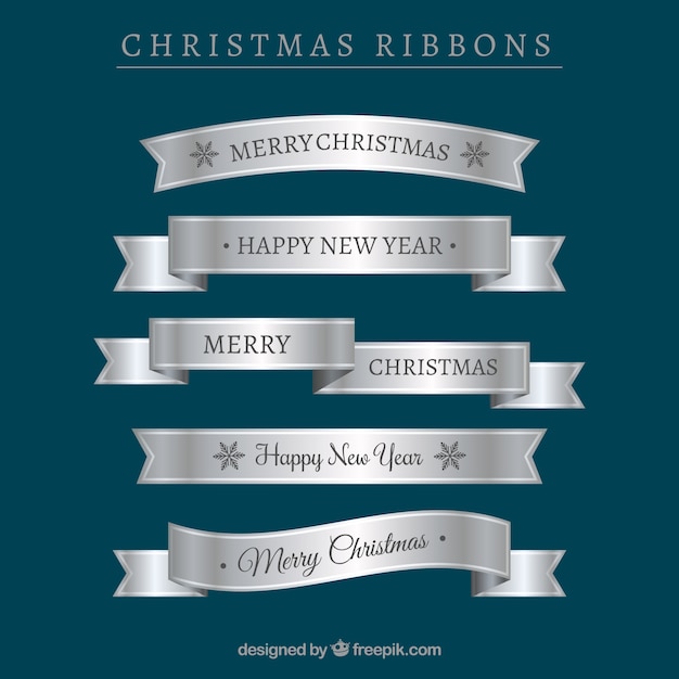 Set of silver christmas ribbons