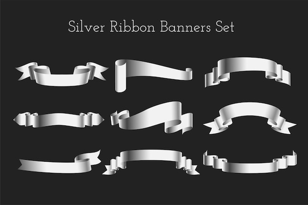 Free vector set of silver ribbon element banner design