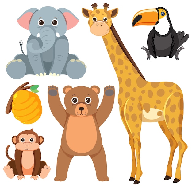 Free vector set of simple cute animals cartoon character