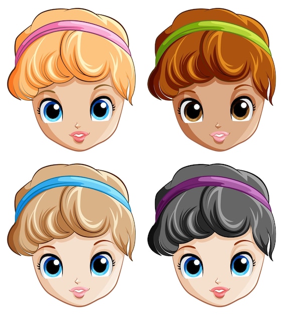 Free vector set of simple girl cartoon