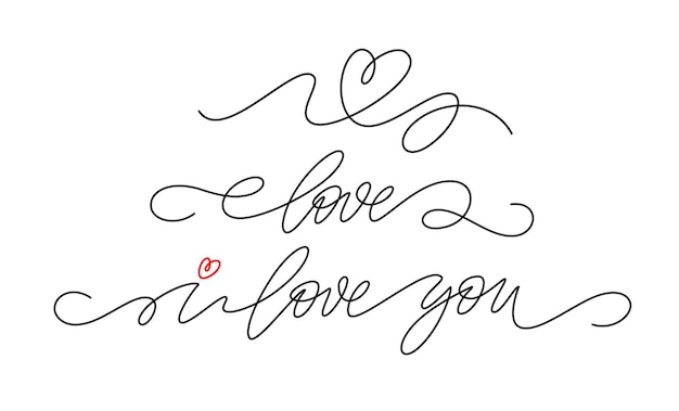 Free vector set of single continuous line handwriting lettering for happy valentines day isolated on white background. vector illustration eps10