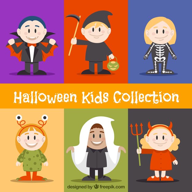 Набор из шести детей с костюмами Хэллоуина
