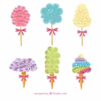 Free vector set of six cotton candy with decorative bow