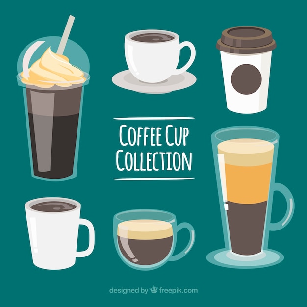 Free vector set of six different coffee cups