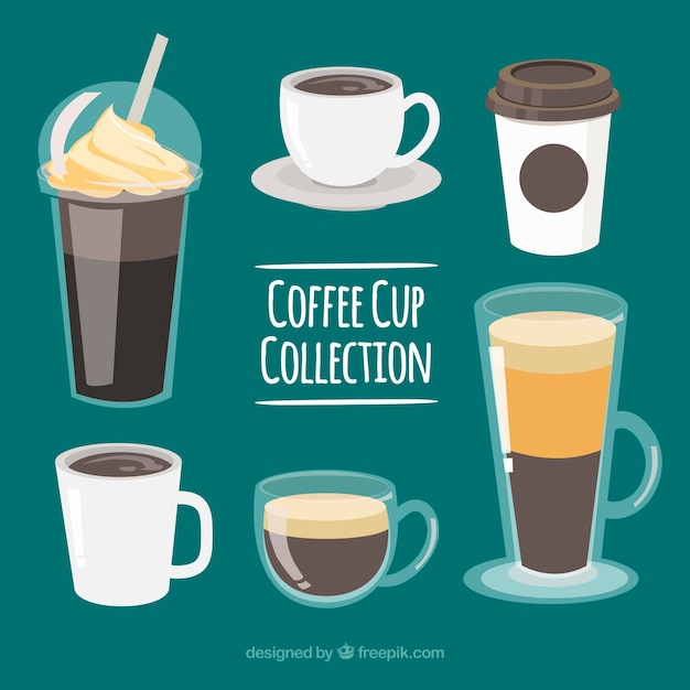 Set of six different coffee cups Free Vector