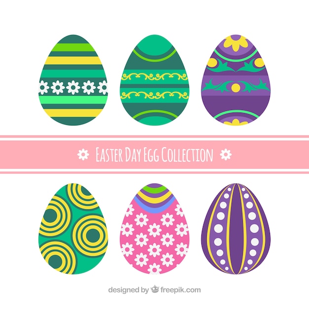 Free vector set of six different easter eggs