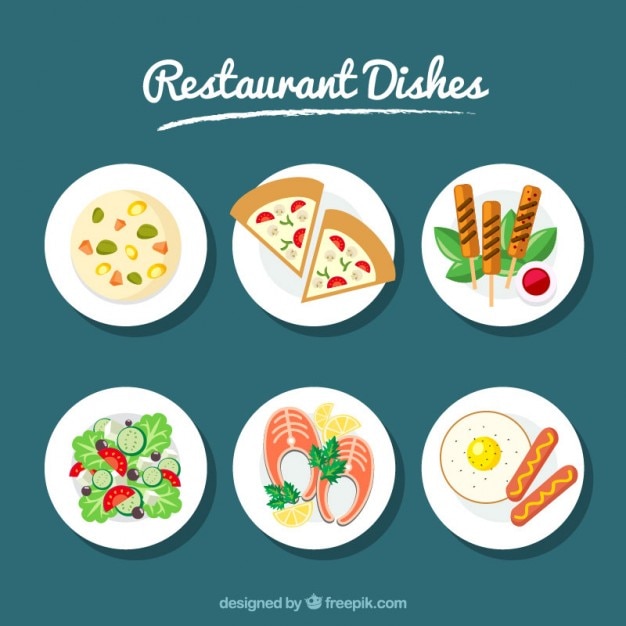 Free vector set of six dishes restaurant