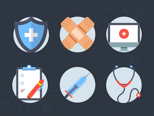 Free vector set of six elements for health and medical concept.