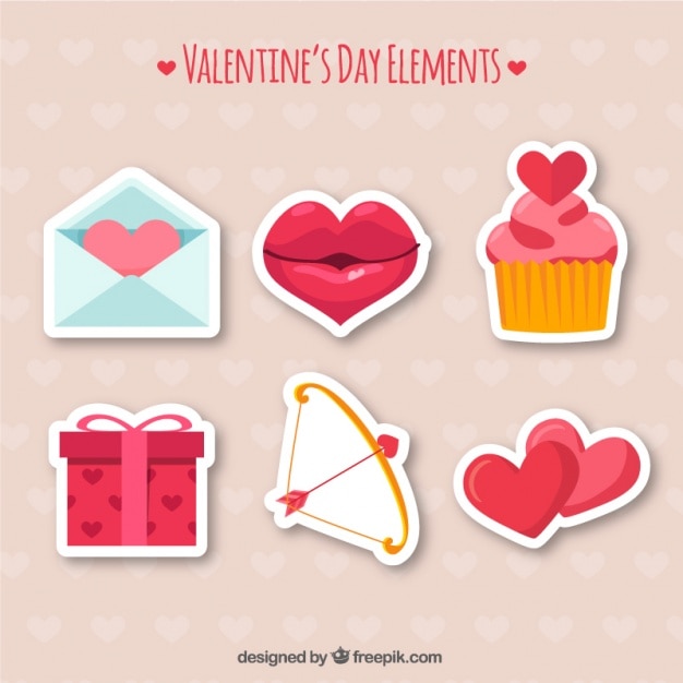 Free vector set of six elements ready for valentine's day