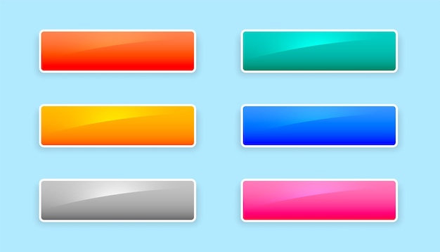 Set of six empty web app button sign in various colors