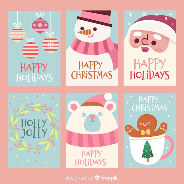 Free vector set of six flat christmas cards