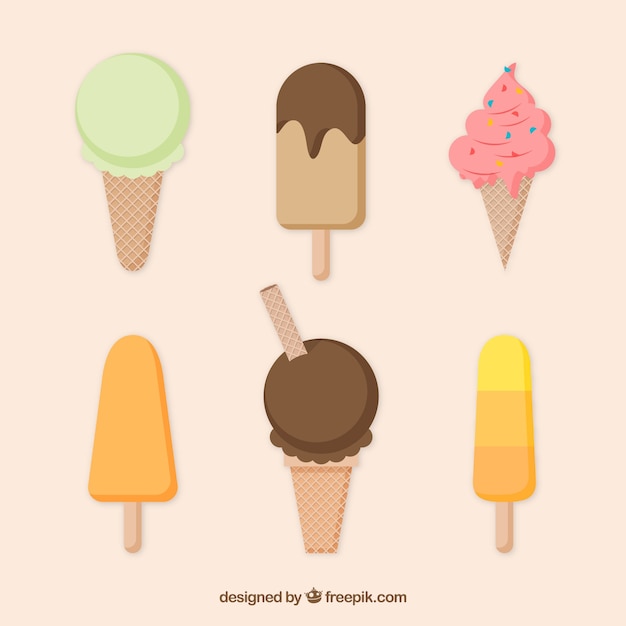 Free vector set of six flat delicious ice creams