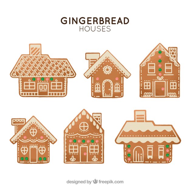 Set of six gingerbread houses