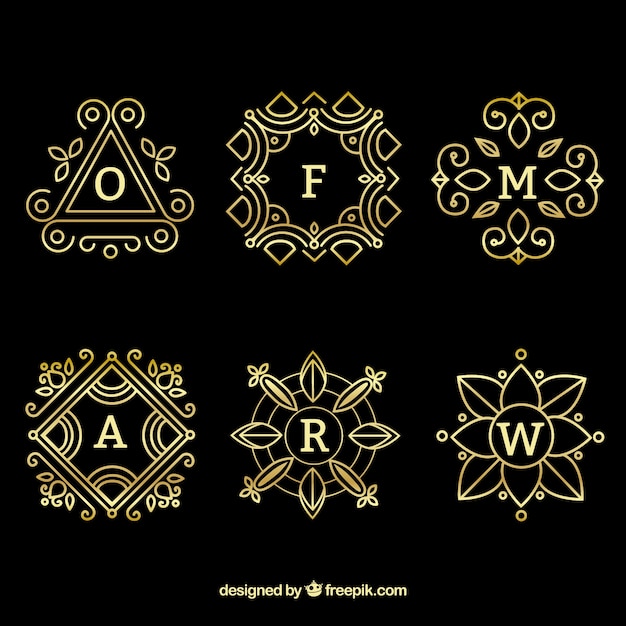 Vettore gratuito set di sei monogrammi d'oro