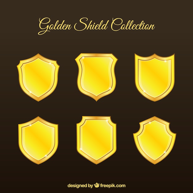 Vector Templates: Set of six golden shields – Free Vector Download
