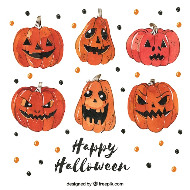 Set of six hand drawn halloween pumpkins