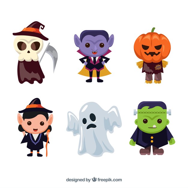 6人の素敵なハロウィーンキャラクターのセット