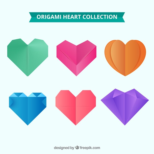 Set of six origami hearts