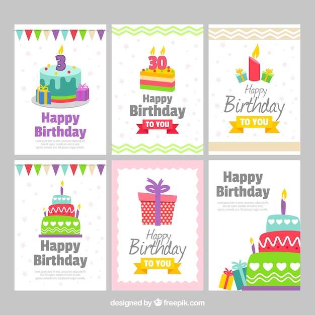 Set of six pretty birthday cards