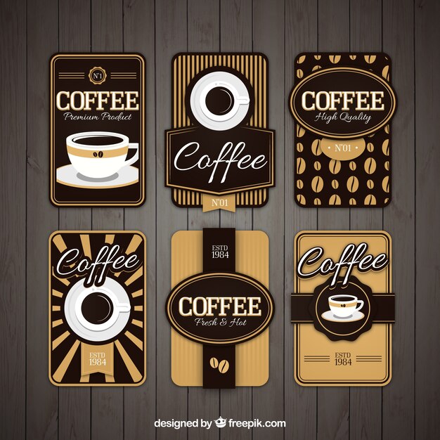 Set of six retro cafe stickers