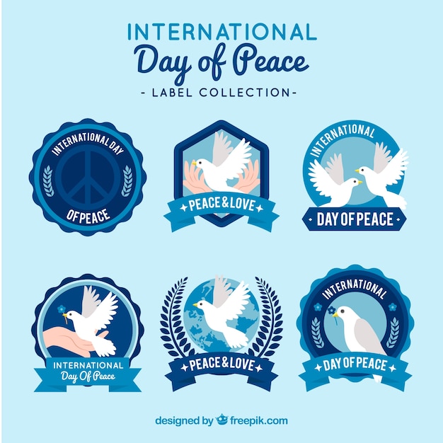 Set of six retro peace day stickers