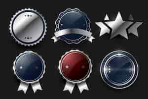 Free vector set of six round metal badge element banner in retro style