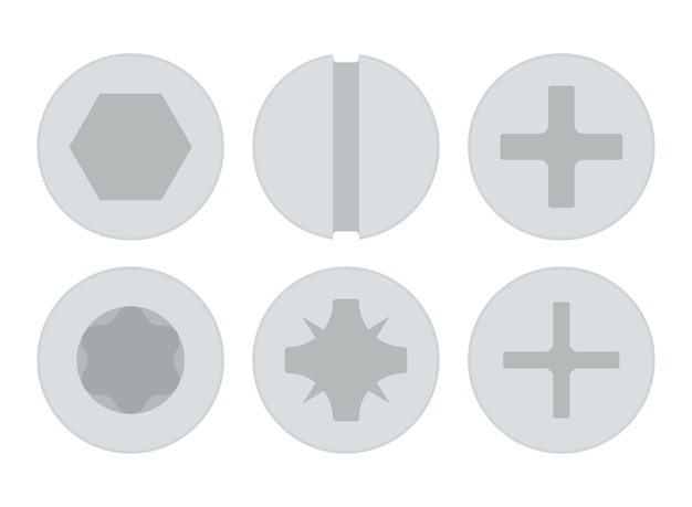 Free vector set of six screw heads flat style