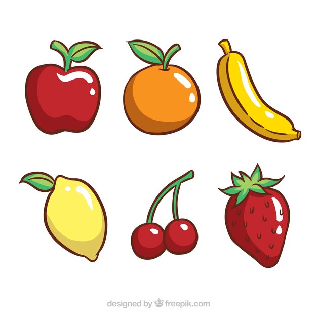 Set of six tasty fruits