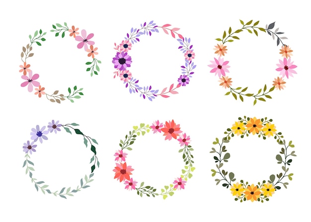 Free vector set of six watercolor flower frame on white