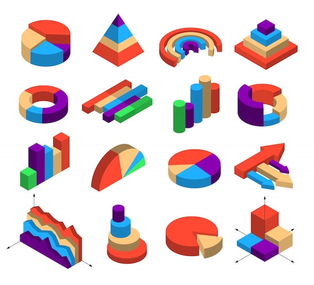 Free vector set of sixteen isometric diagram elements