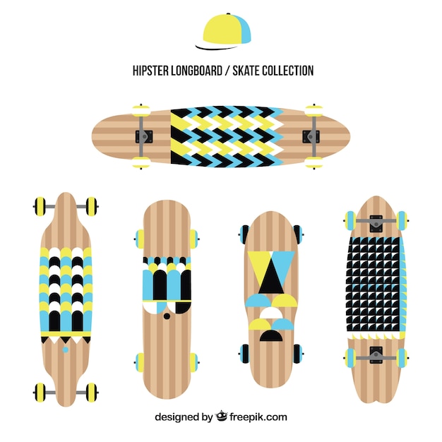 Vettore gratuito set di skateboard con forme geometriche