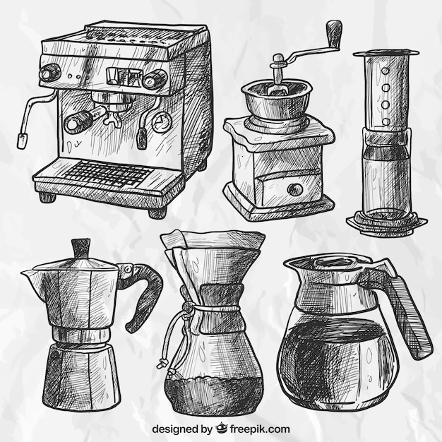 Set of sketches of coffee makers