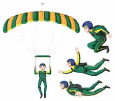 Free vector set of skydiving carteeon character