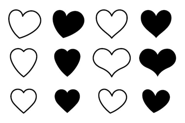 Free vector set of small hand drawn hearts outline and glyph