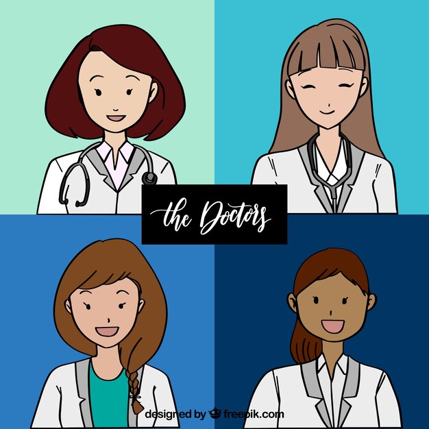 Set of smiley female doctors