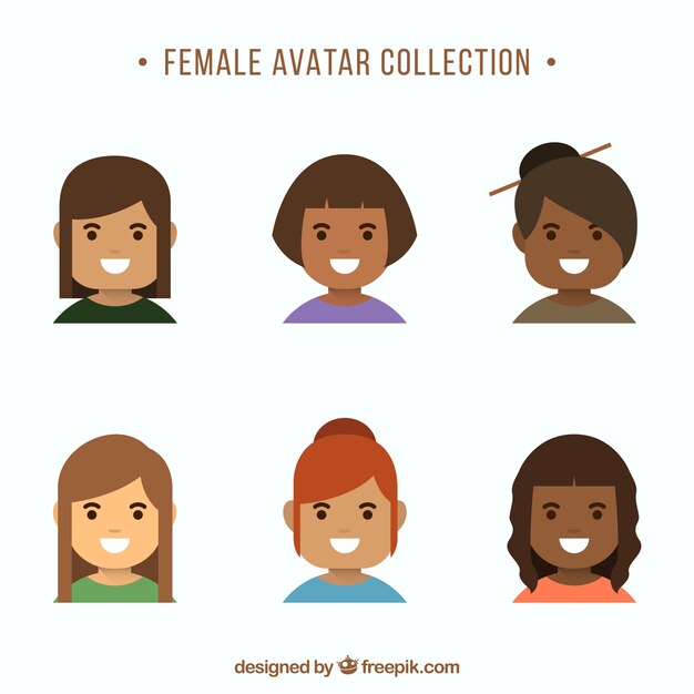 Set of smiley women avatars