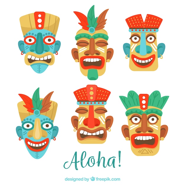 Set of smiling tiki masks