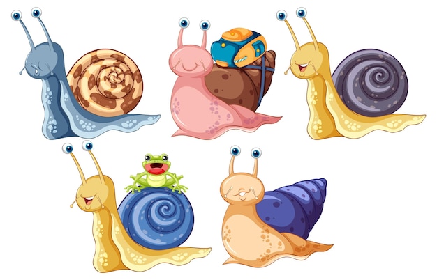 Set of snail cartoon character