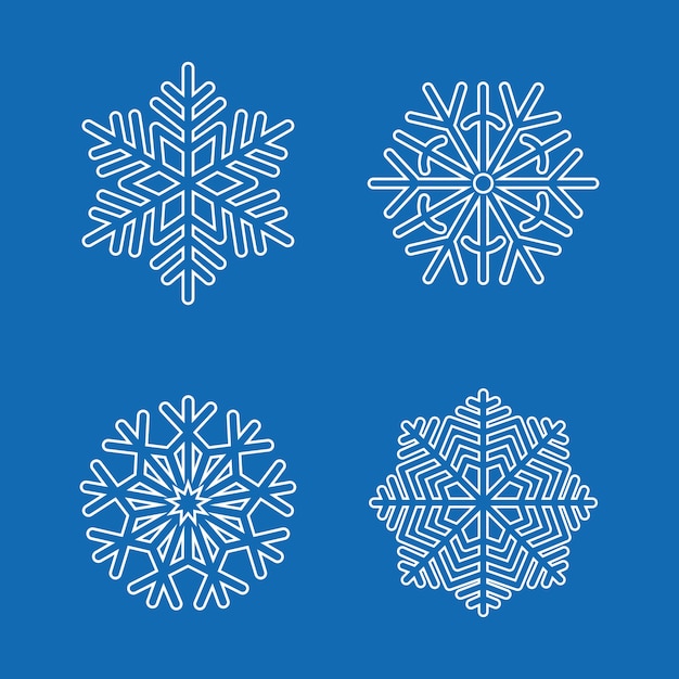 set of Snowflakes isolated on blue