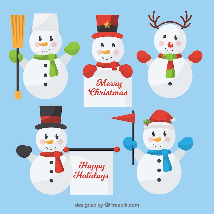 मुफ़्त वेक्टर set of snowmen in flat design