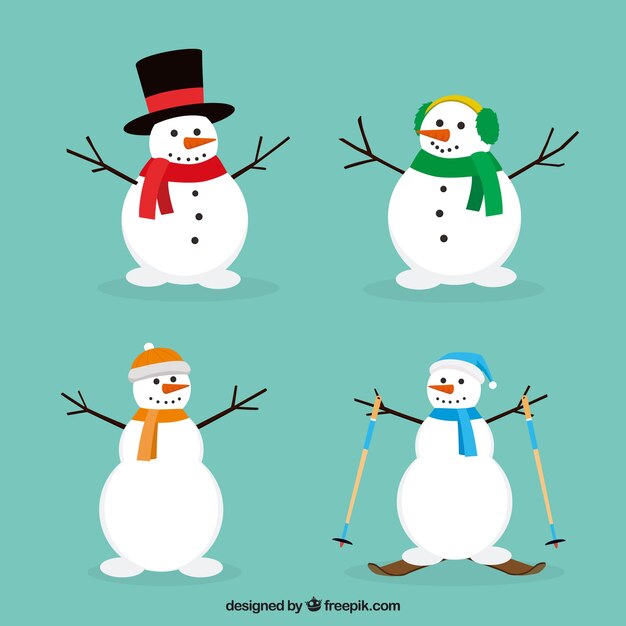 Set of snowmen with accessories