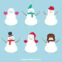 Free vector set of snowmen with accessories