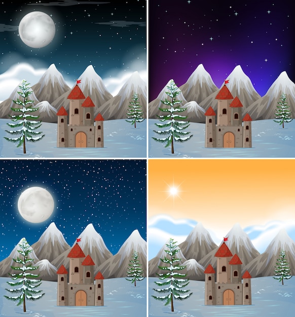 Set of snowy castle scenes