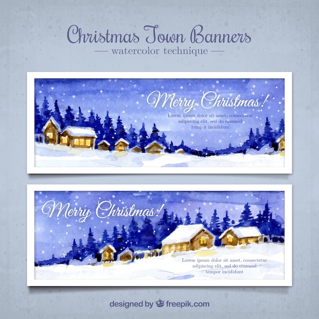 Free vector set of snowy watercolor house banners
