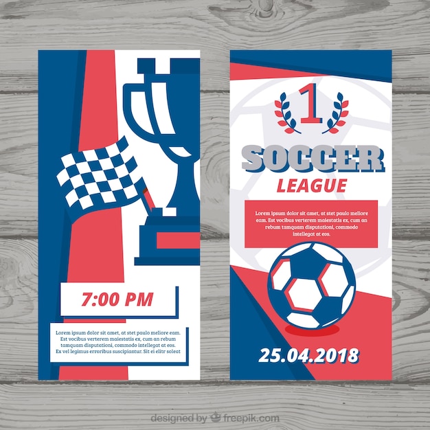 Set of soccer league flyers in flat style